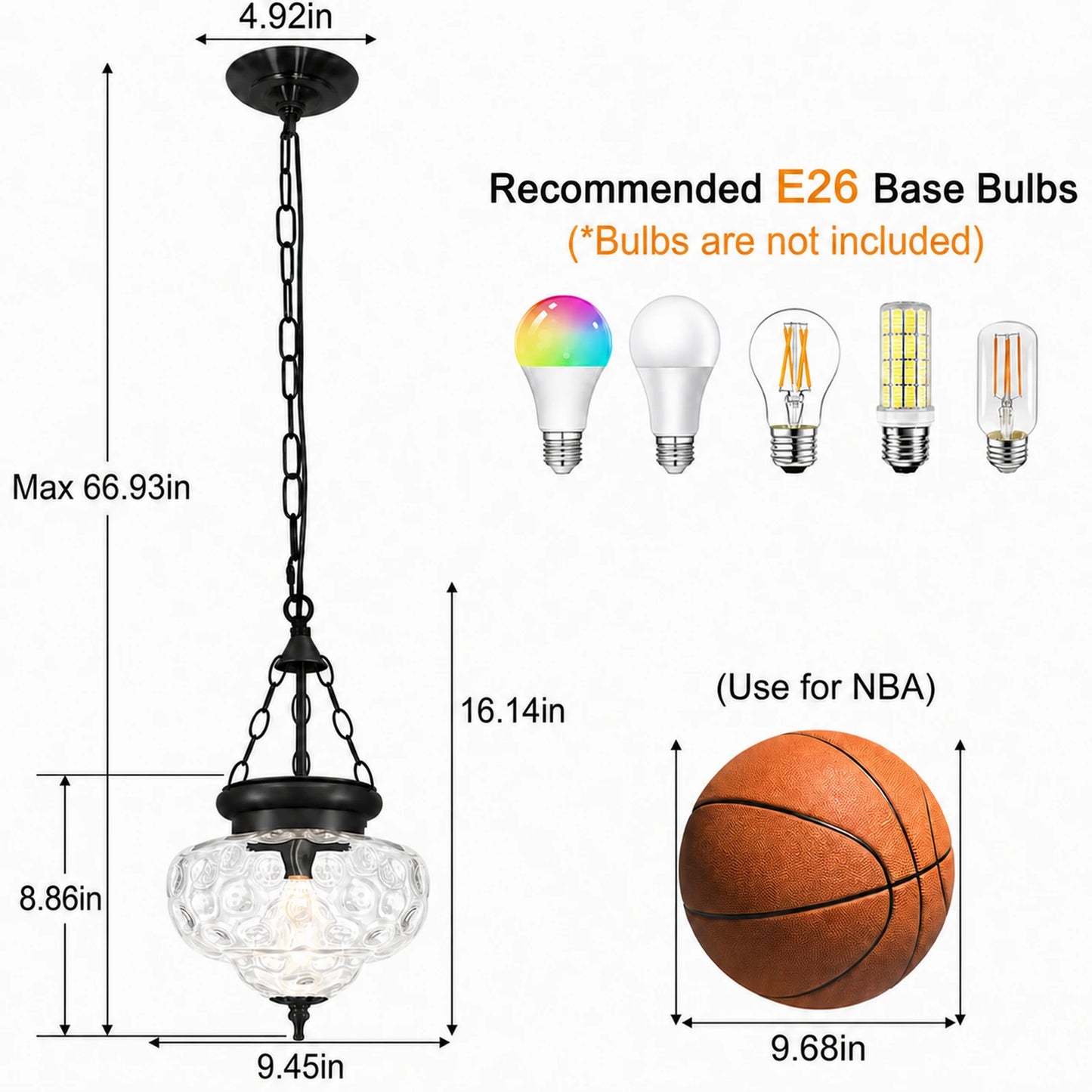 Lotus Clear Hammered Glass Pendant Light