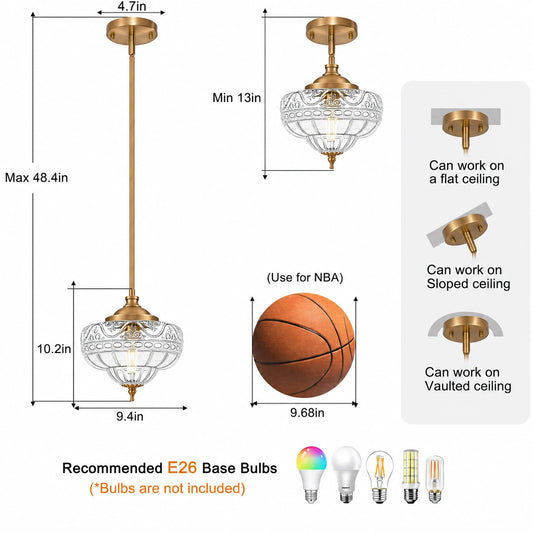 Small Lotus-Patterned Clear Glass Downrod Pendant Light