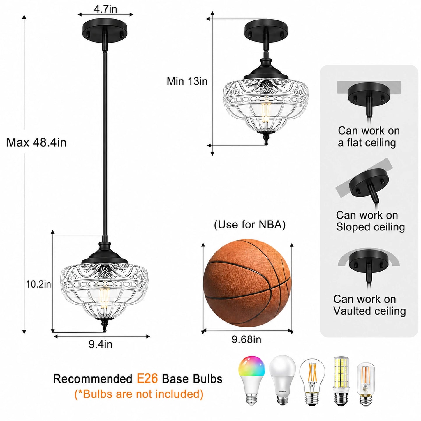 Small Lotus-Patterned Clear Glass Downrod Pendant Light