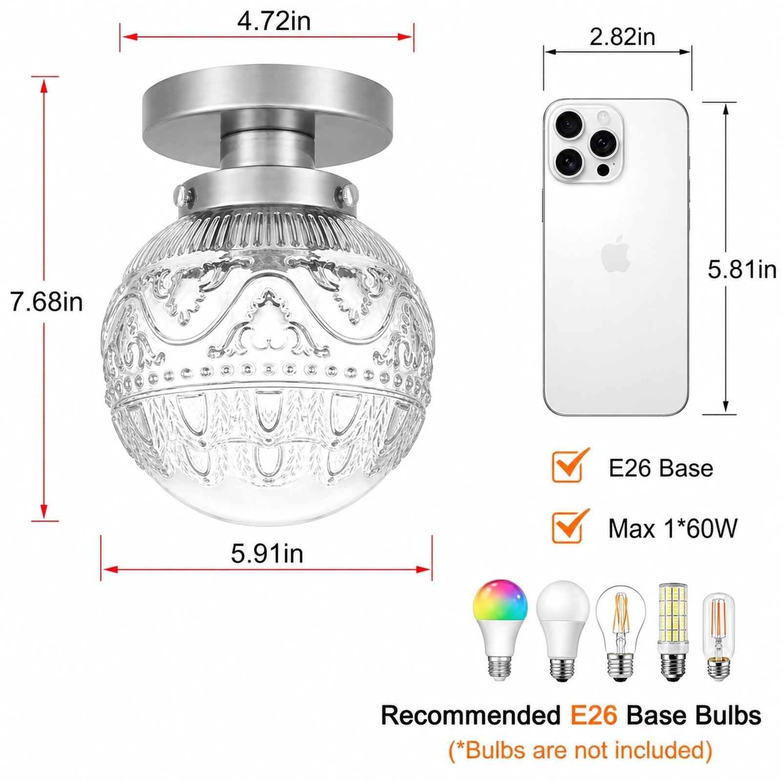 Wheat-Ear Patterned Glass Shade 1-Light Flush Mount Ceiling Light
