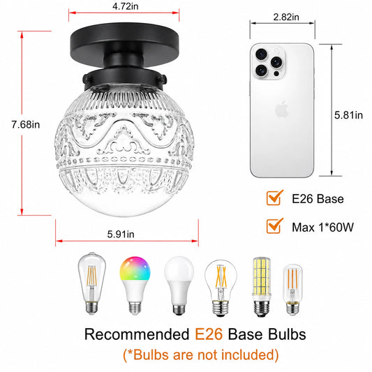Wheat-Ear Patterned Glass Shade 1-Light Flush Mount Ceiling Light
