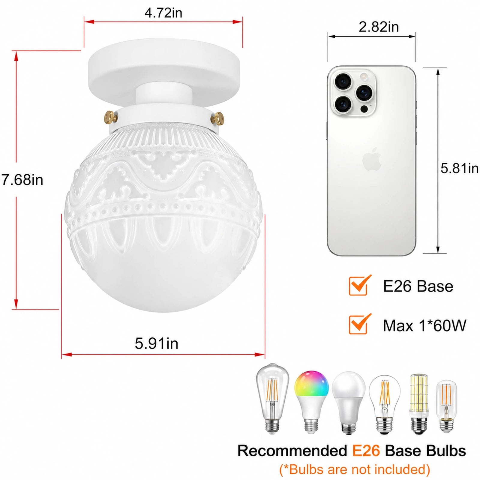 Wheat-Ear Patterned Glass Shade 1-Light Flush Mount Ceiling Light