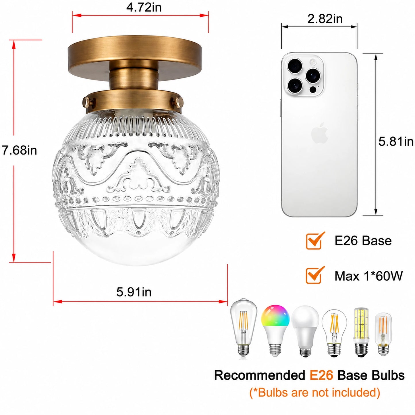 Wheat-Ear Patterned Glass Shade 1-Light Flush Mount Ceiling Light