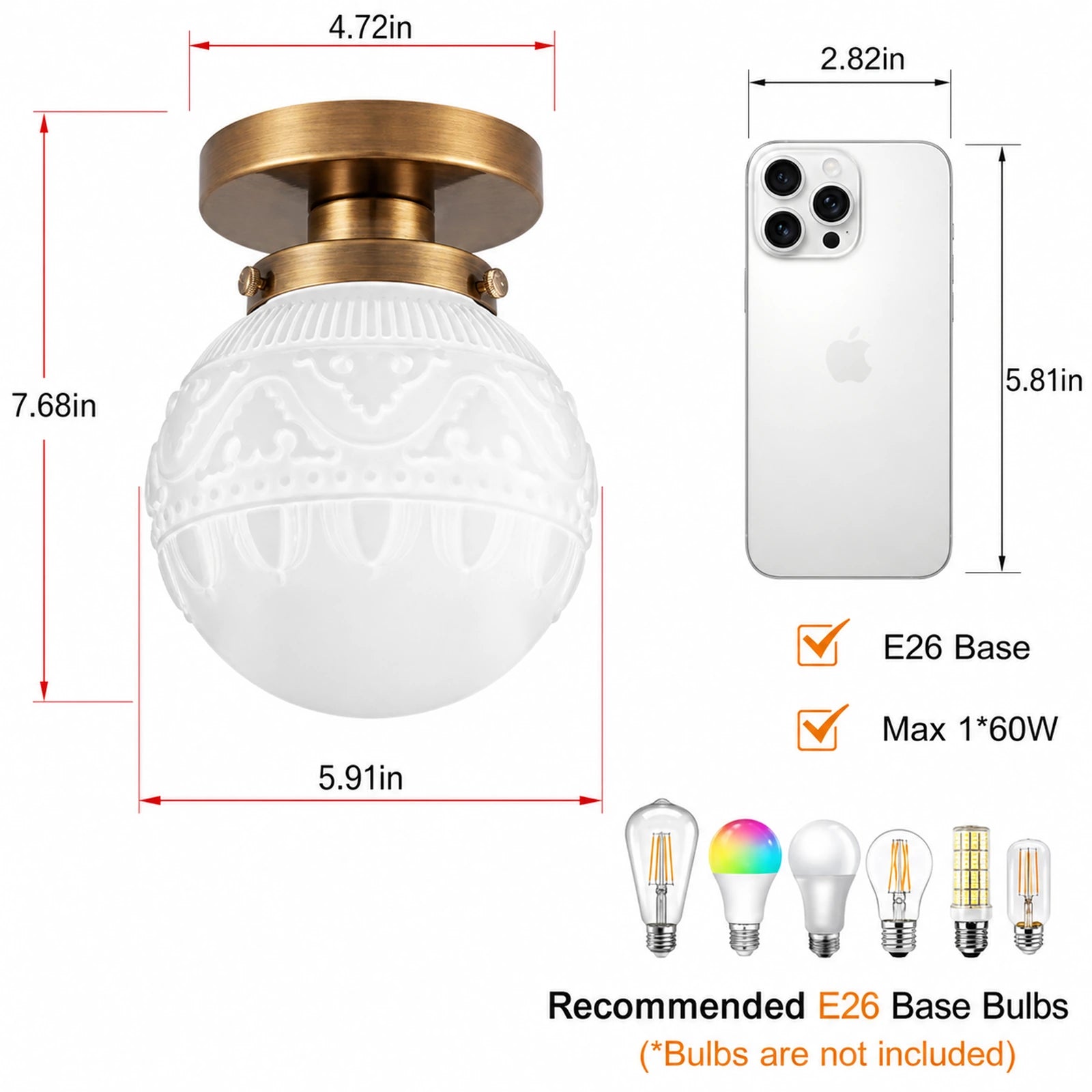 Wheat-Ear Patterned Glass Shade 1-Light Flush Mount Ceiling Light