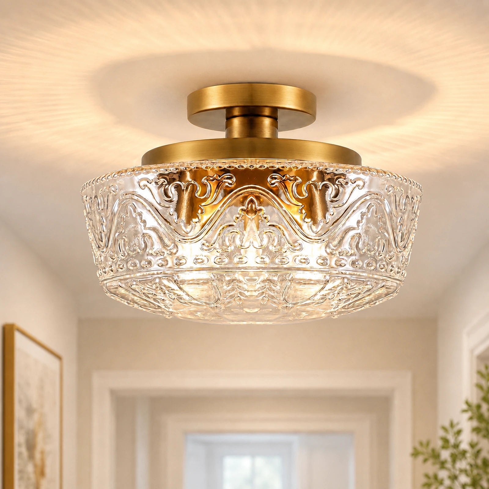 3-Light Wheat-Ear Clear Glass Ceiling Light