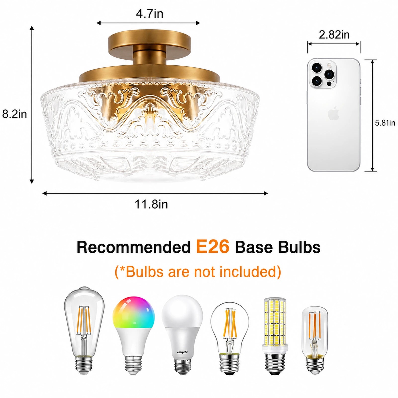 3-Light Wheat-Ear Clear Glass Ceiling Light