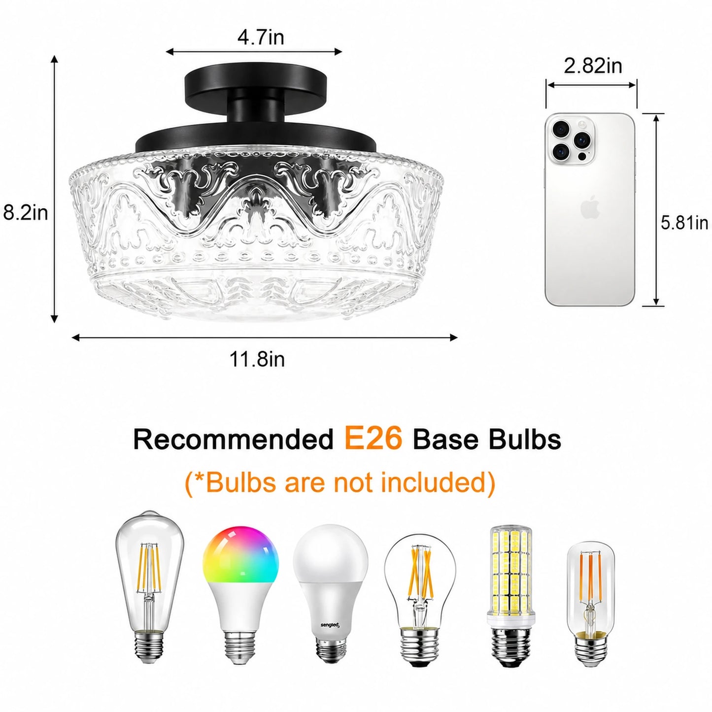 3-Light Wheat-Ear Clear Glass Ceiling Light