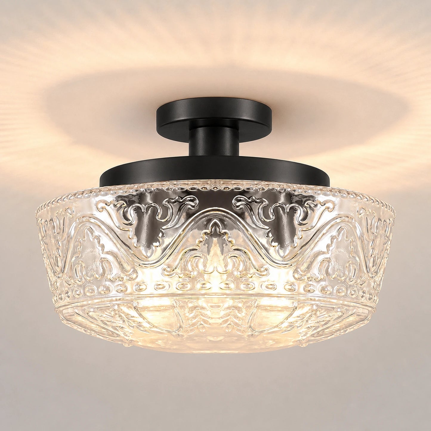 3-Light Wheat-Ear Clear Glass Ceiling Light