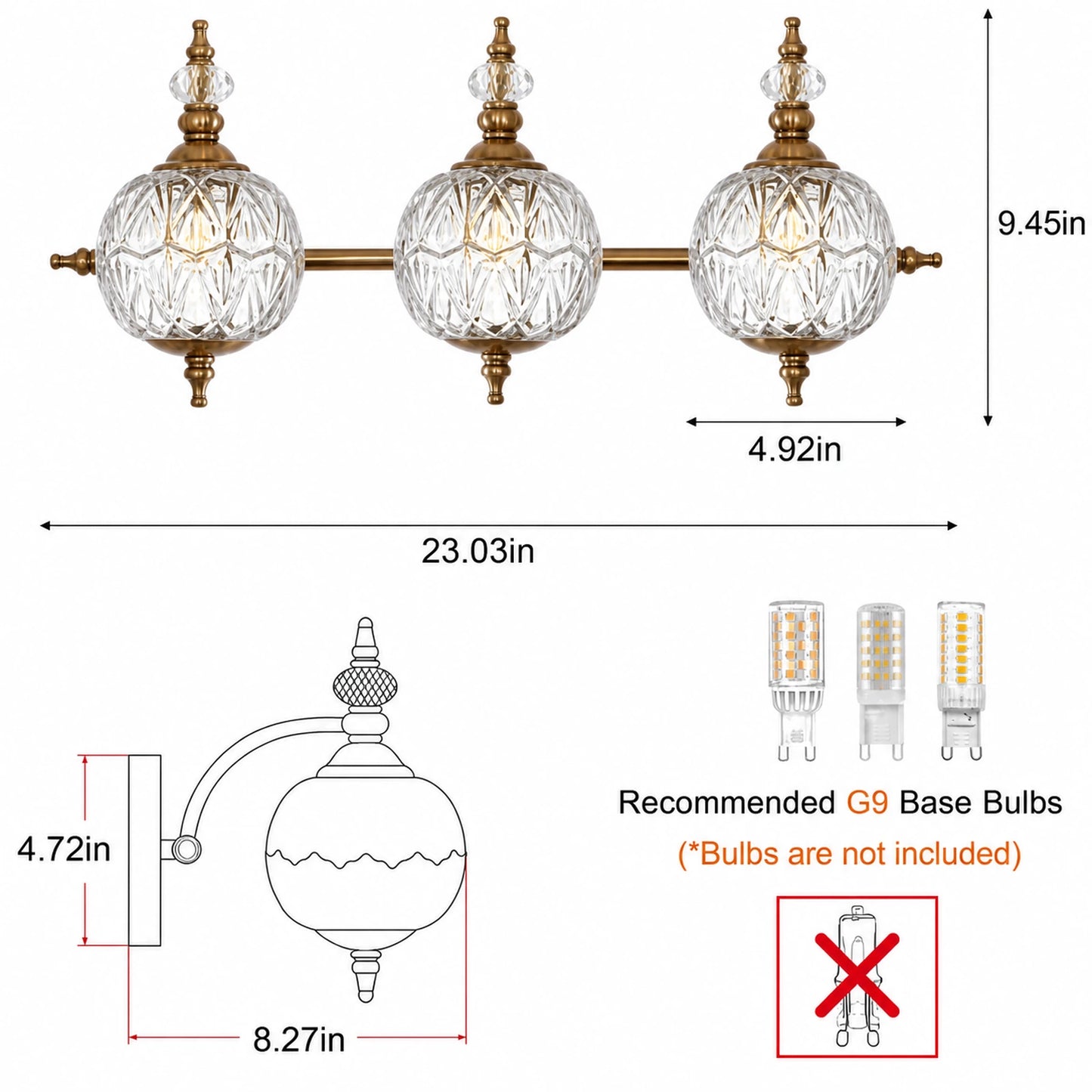 Trefoil Clear Glass Bathroom Vanity Light
