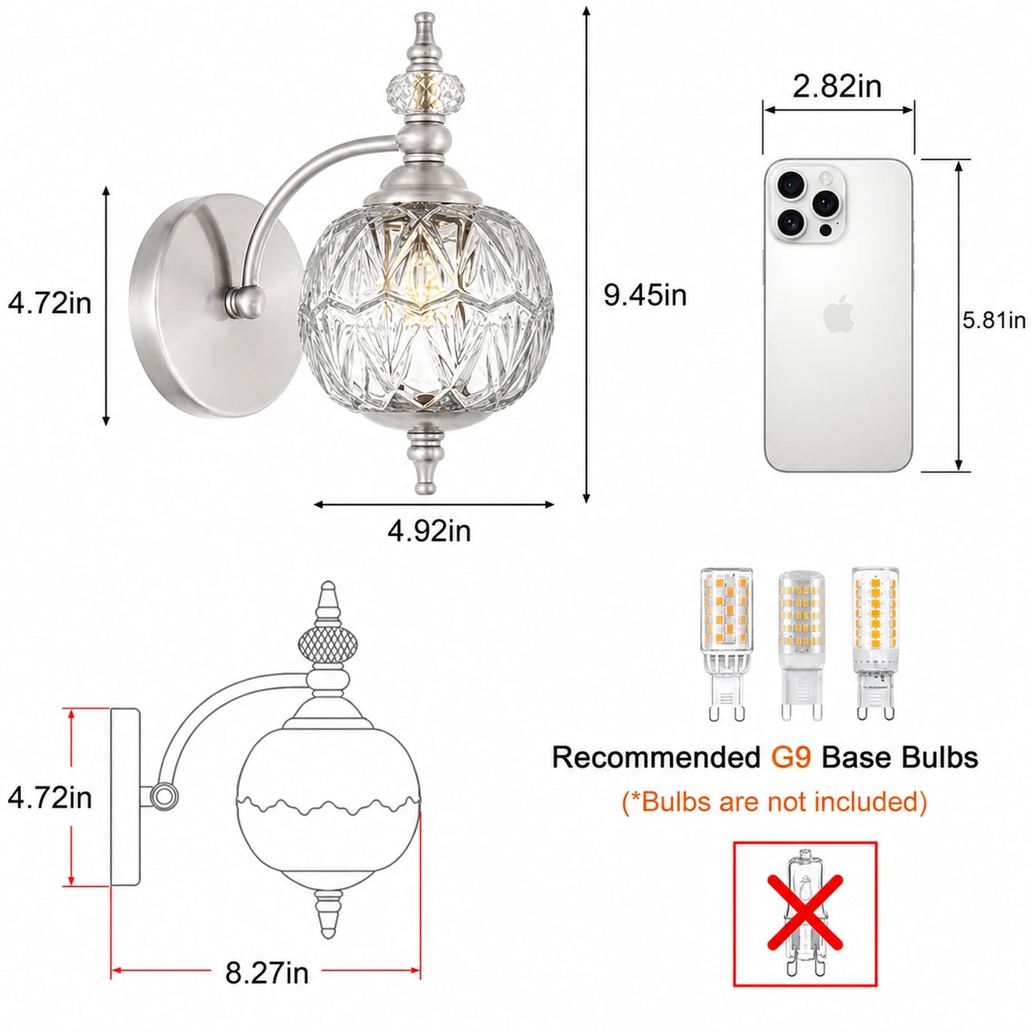 Trefoil Clear Glass Bathroom Vanity Light