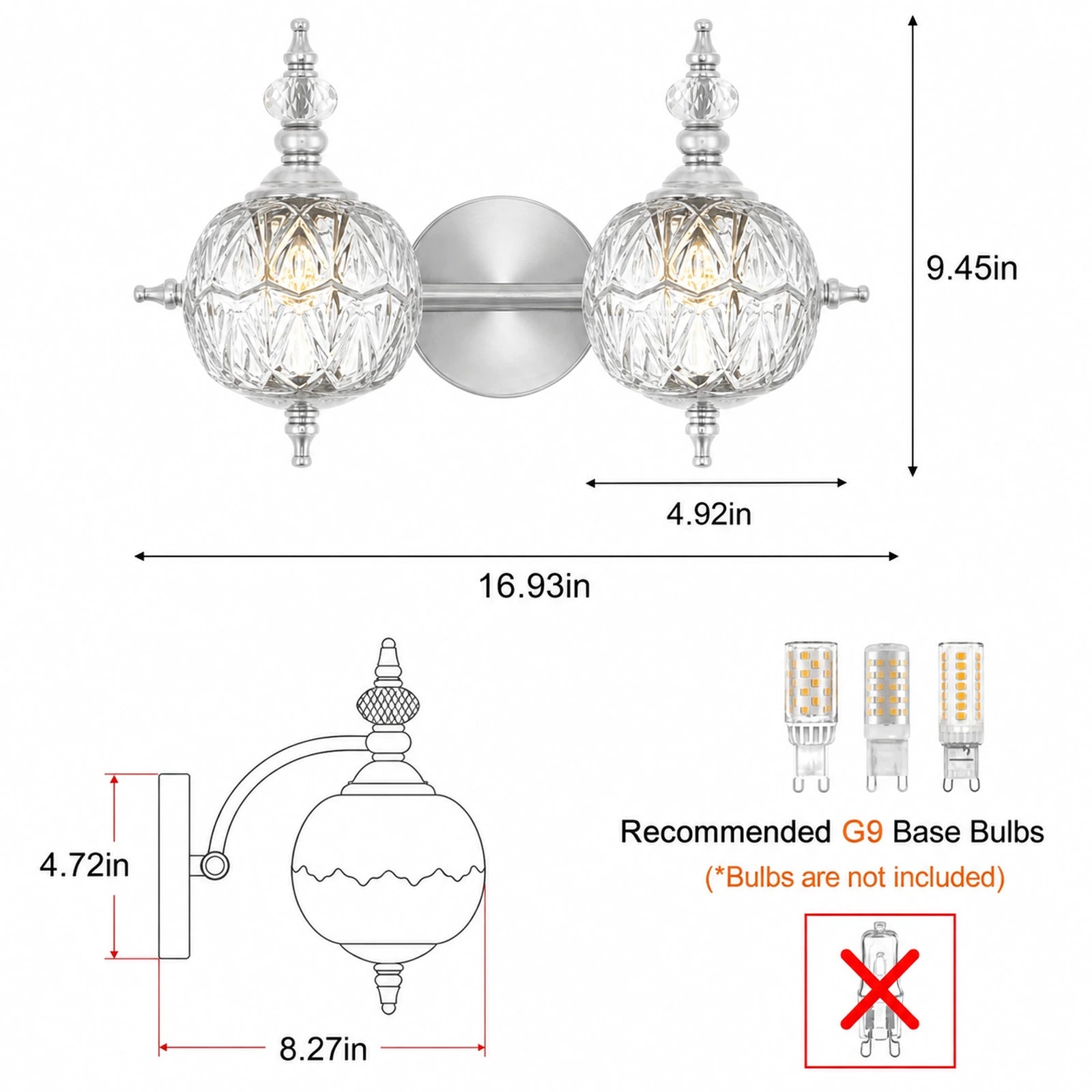 Trefoil Clear Glass Bathroom Vanity Light