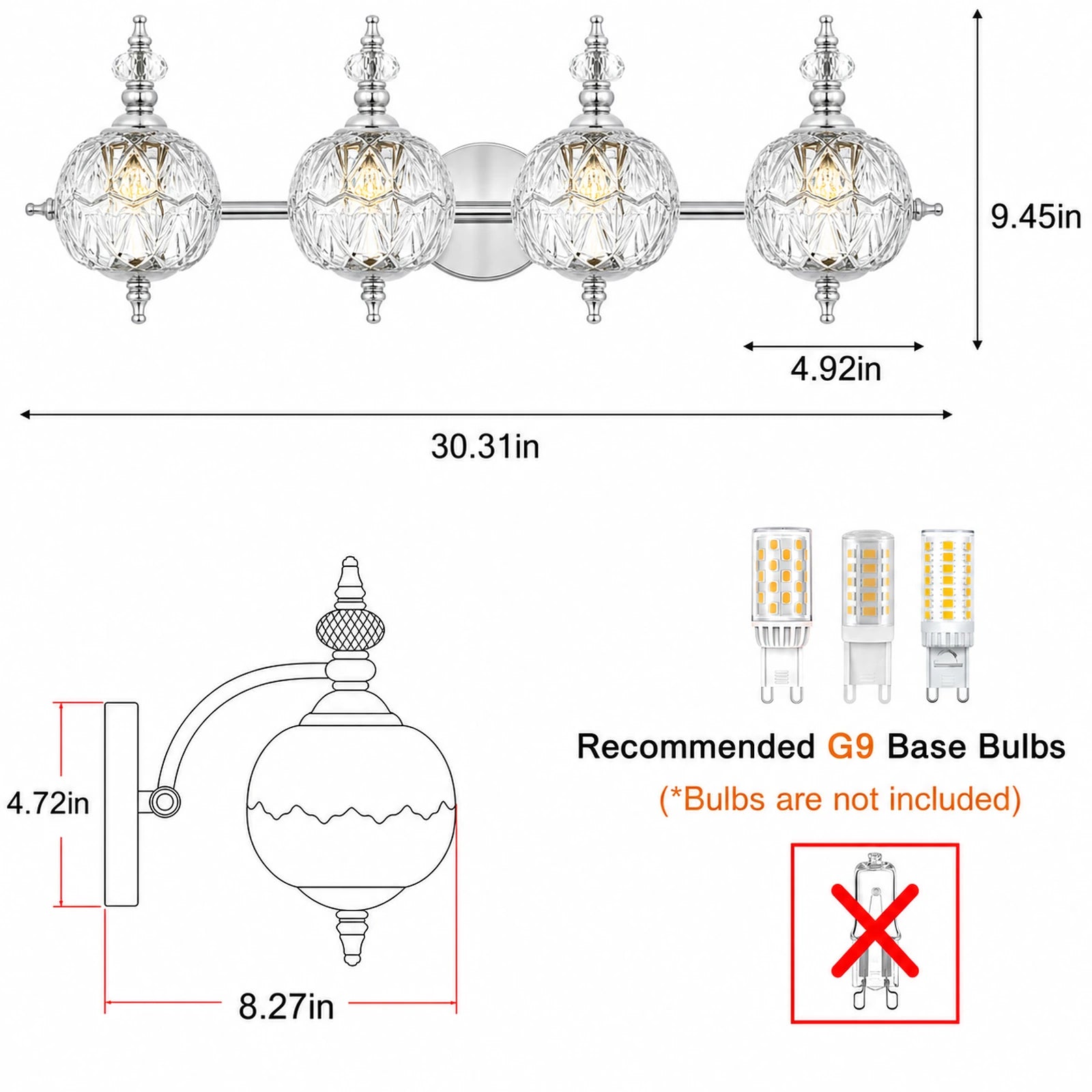 Trefoil Clear Glass Bathroom Vanity Light