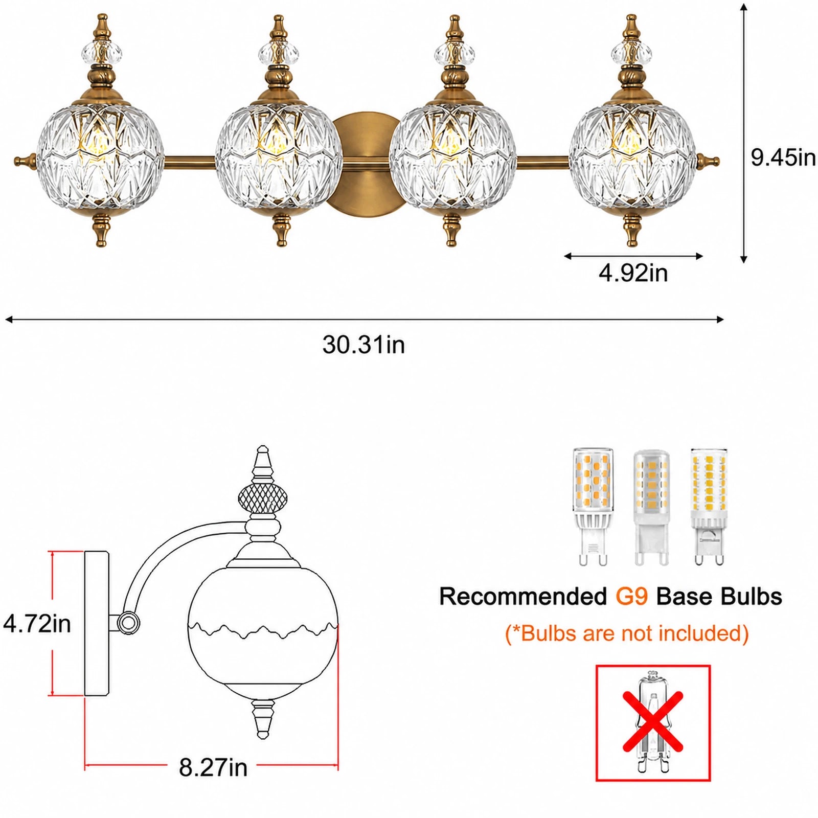 Trefoil Clear Glass Bathroom Vanity Light
