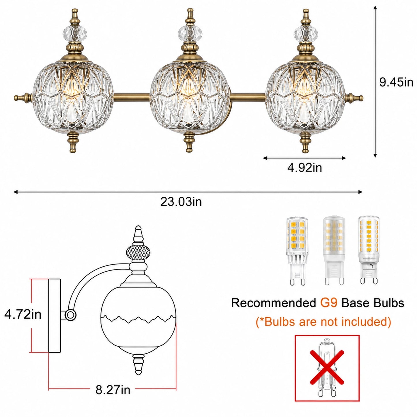 Trefoil Clear Glass Bathroom Vanity Light