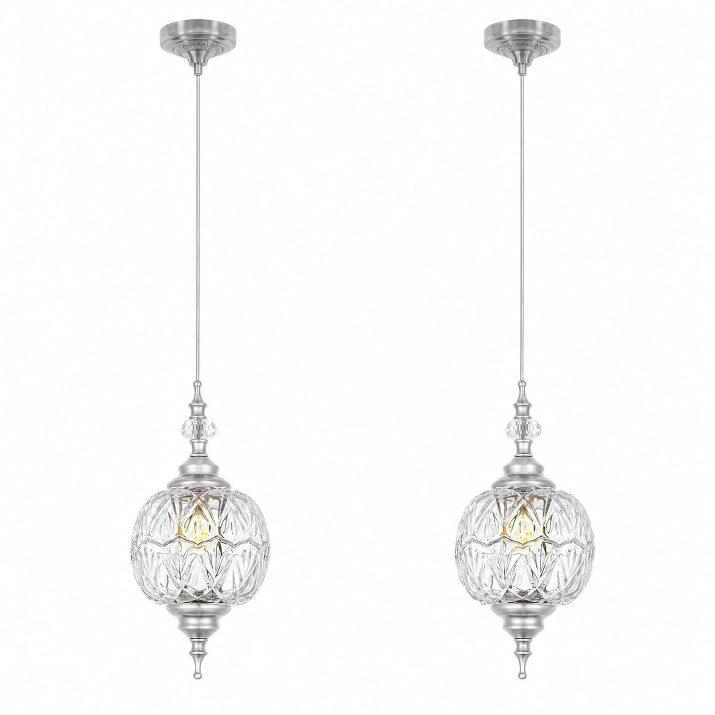 2-Pack Three-Leaf Patterned Clear Glass Cord Pendant Lights