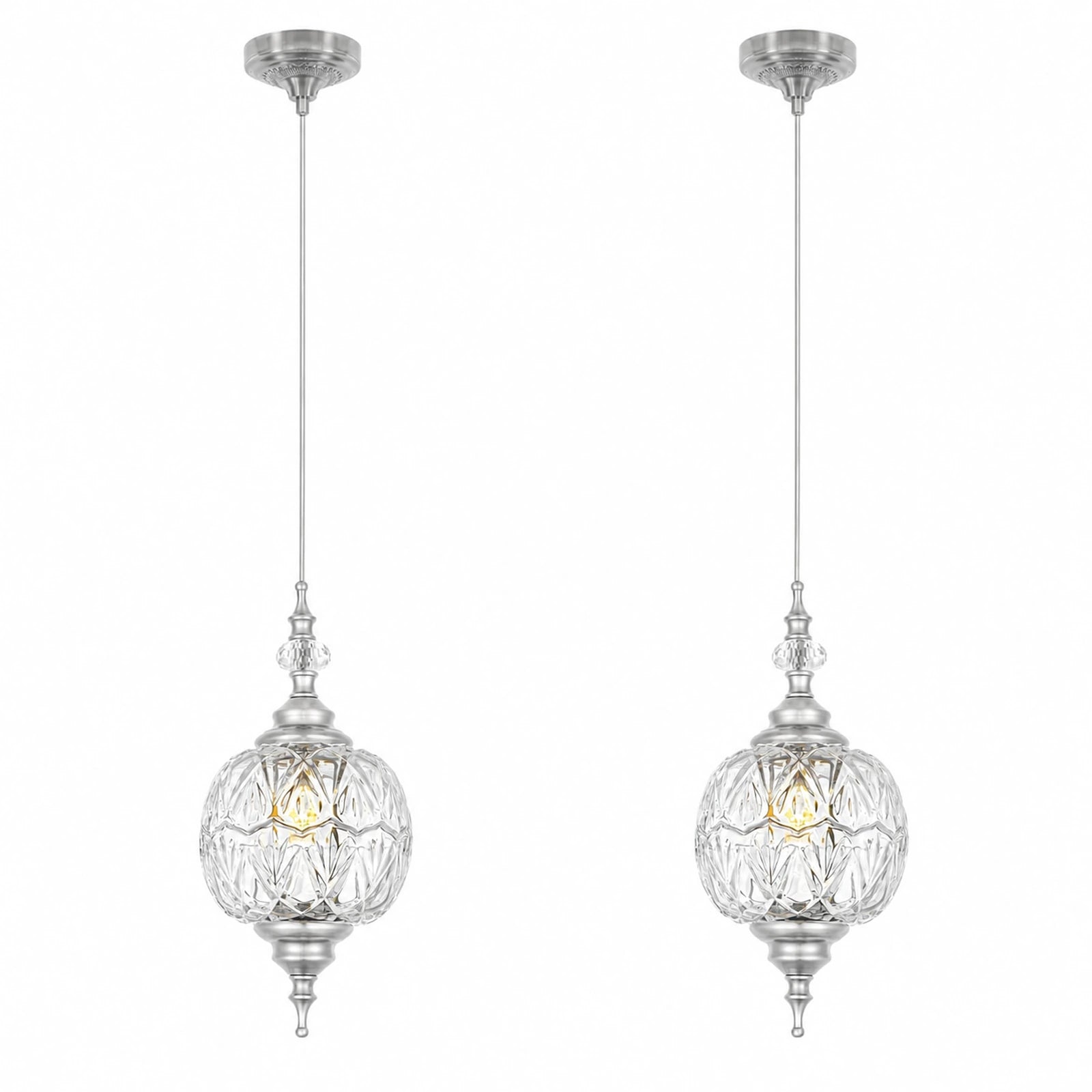2-Pack Three-Leaf Patterned Clear Glass Cord Pendant Lights