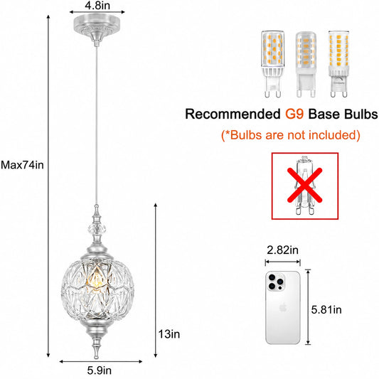 2-Pack Three-Leaf Patterned Clear Glass Cord Pendant Lights
