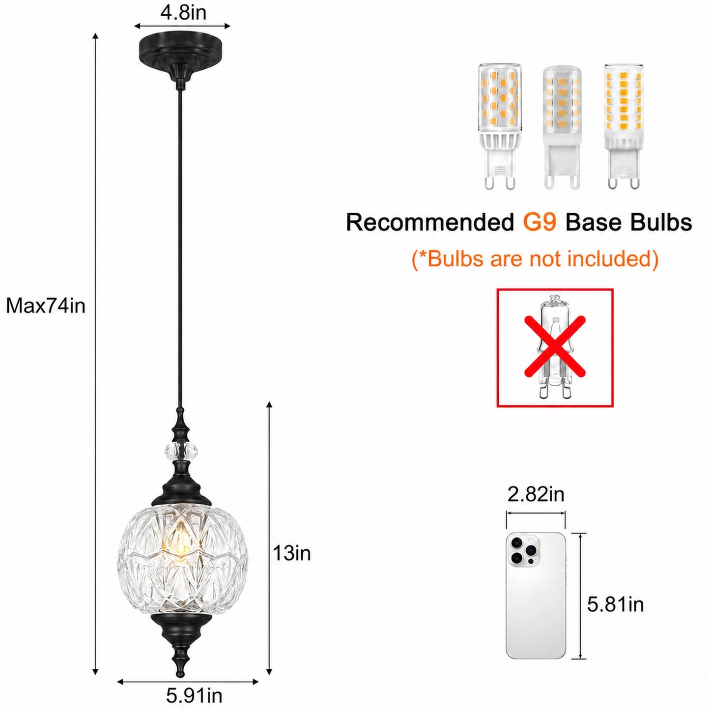 2-Pack Three-Leaf Patterned Clear Glass Cord Pendant Lights