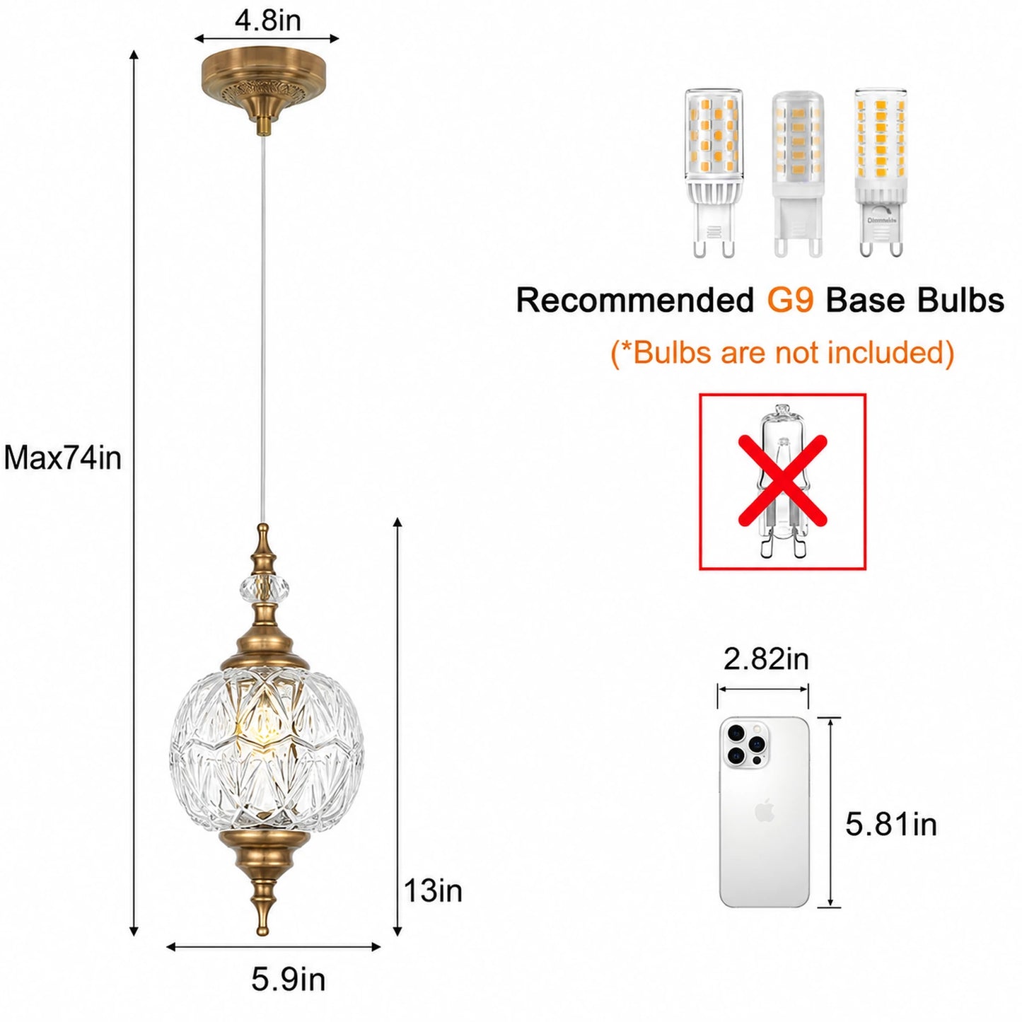 2-Pack Three-Leaf Patterned Clear Glass Cord Pendant Lights