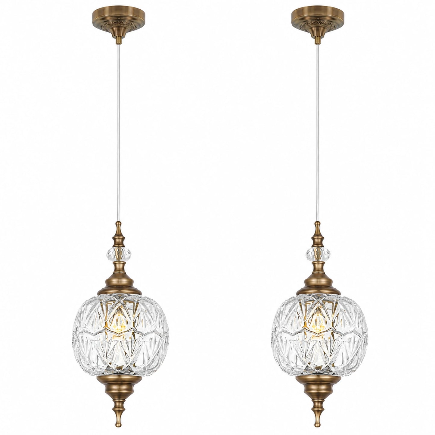 2-Pack Three-Leaf Patterned Clear Glass Cord Pendant Lights