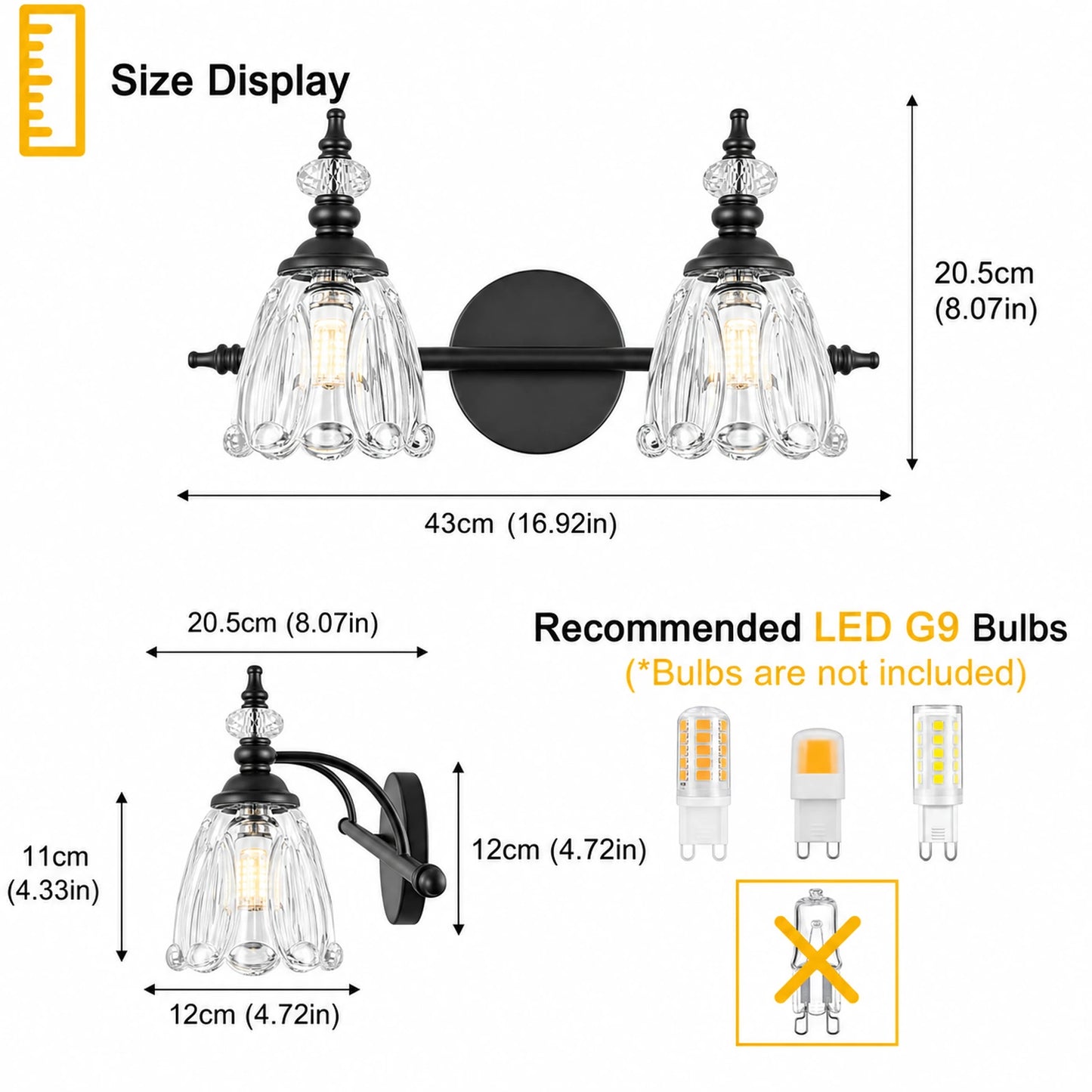 Vintage Petal Clear Glass Bathroom Vanity Light