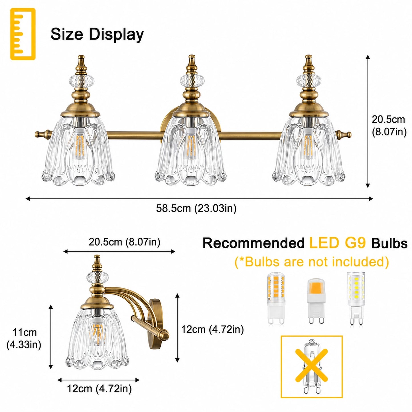 Vintage Petal Clear Glass Bathroom Vanity Light