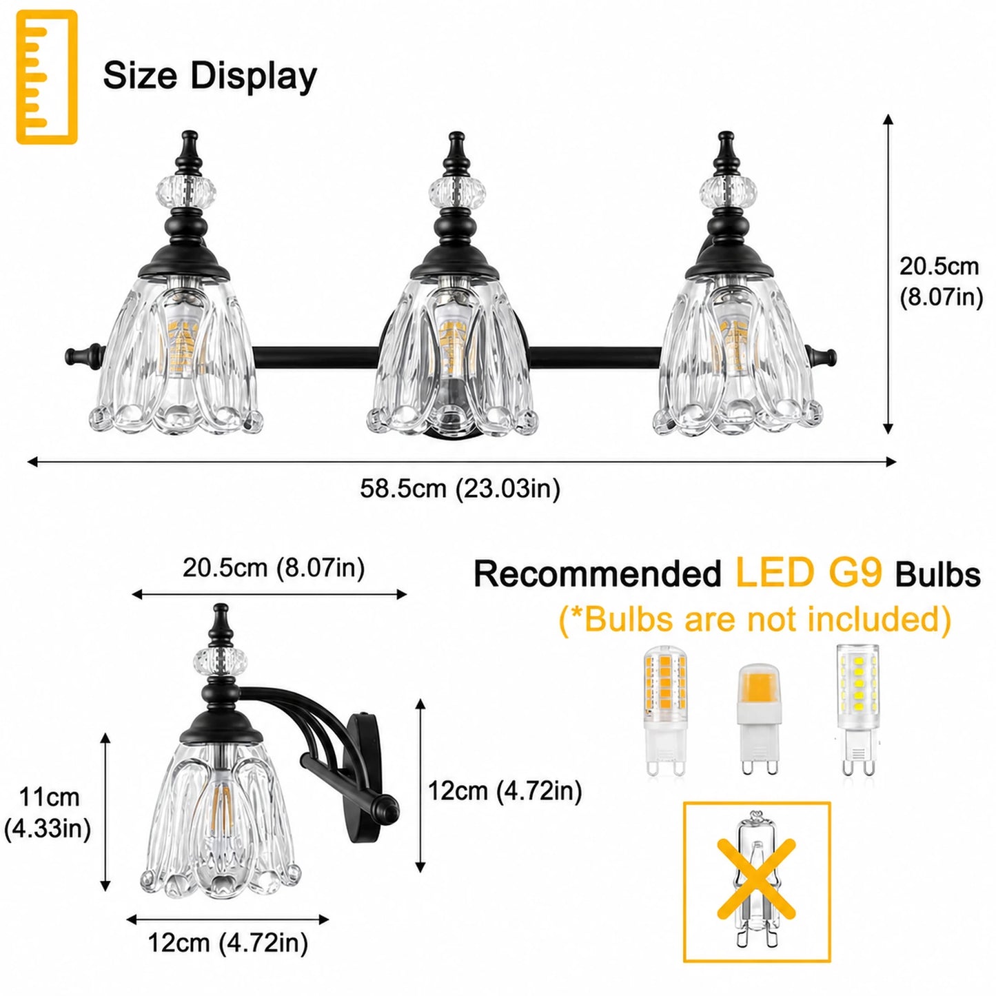 Vintage Petal Clear Glass Bathroom Vanity Light