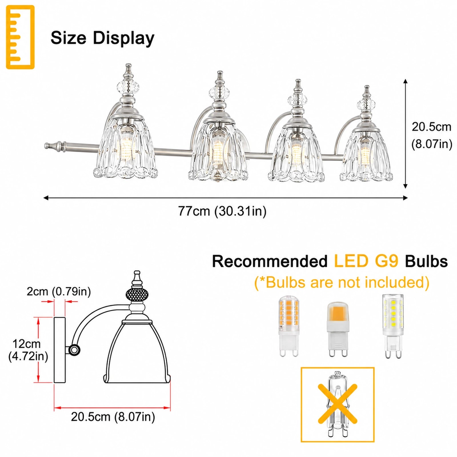 Vintage Petal Clear Glass Bathroom Vanity Light