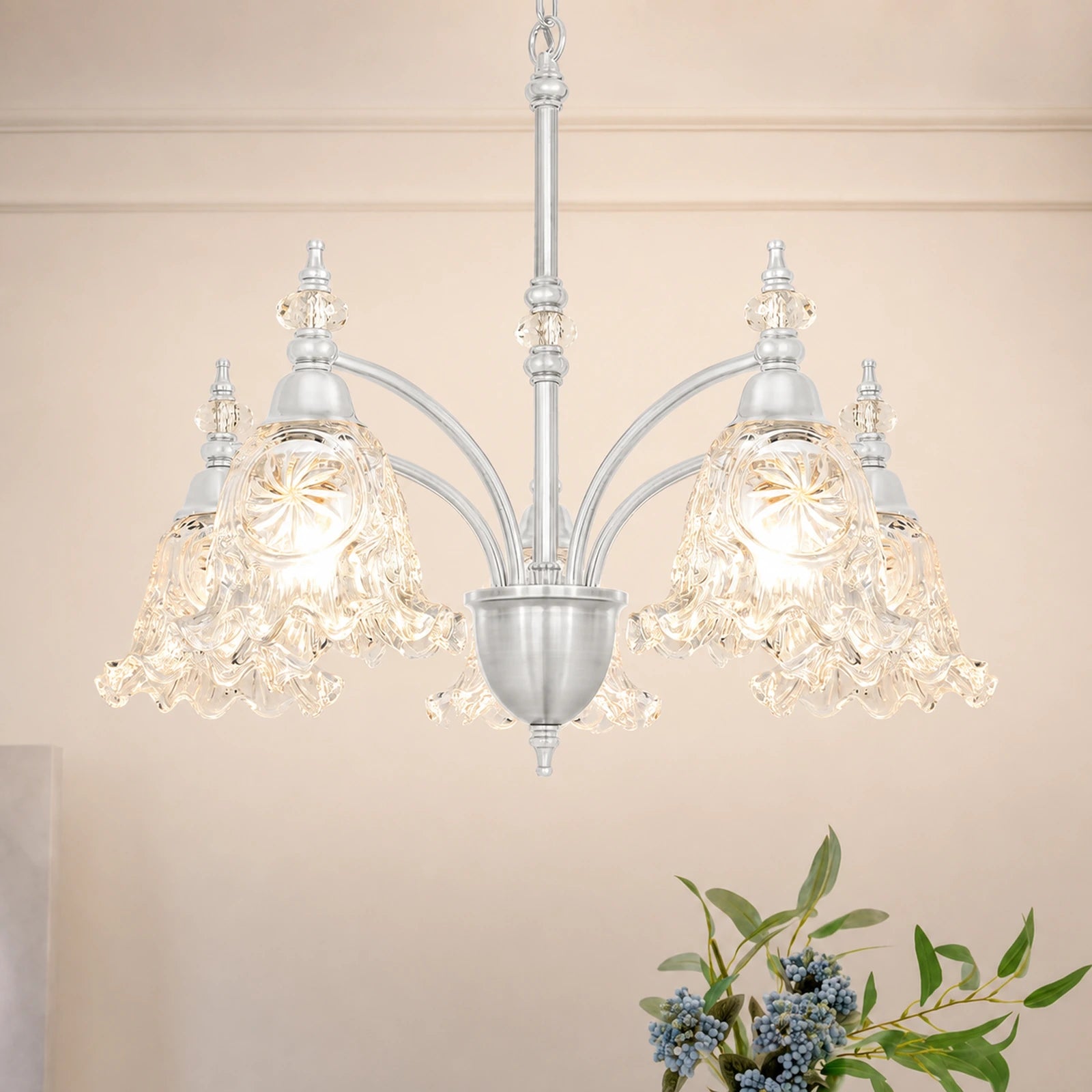 5-Light Large Petal Clear Glass Chandelier