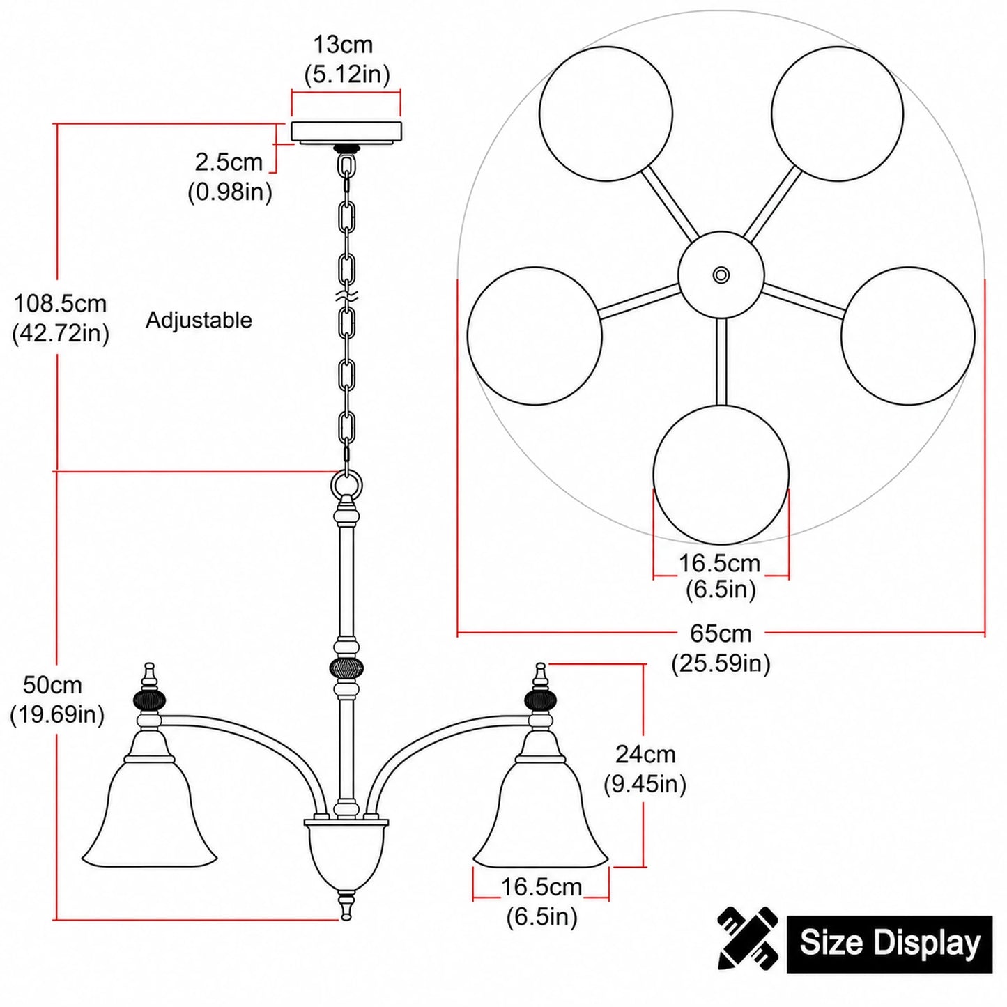 5-Light Large Petal Clear Glass Chandelier