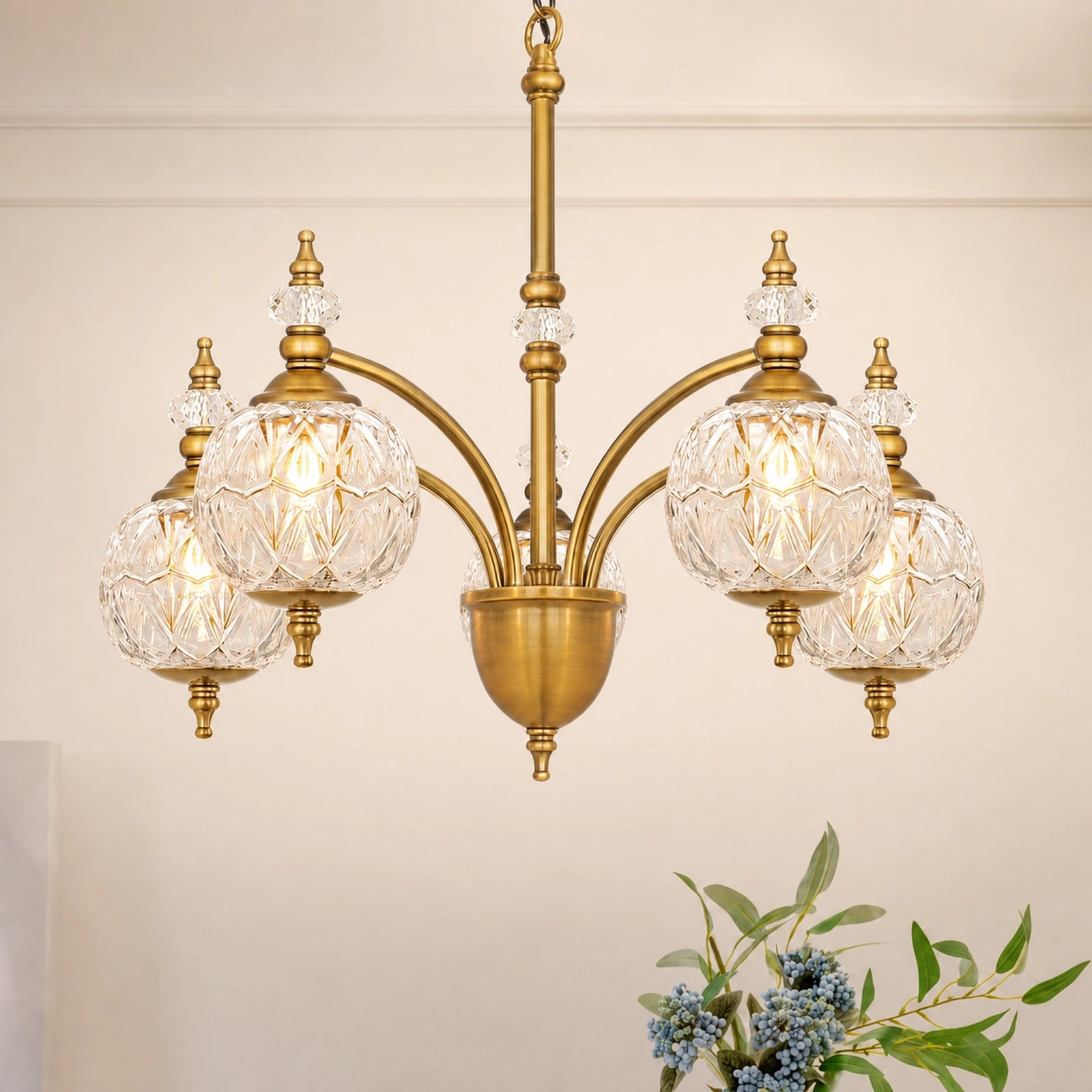 5-Light Three-Leaf Clear Glass Shade Chandelier