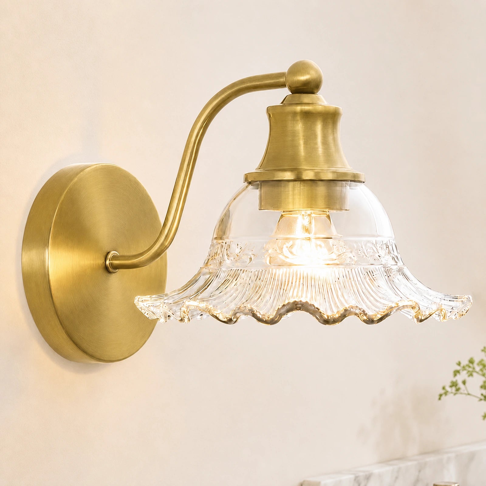Large Petal Glass Shade Bathroom Wall Light