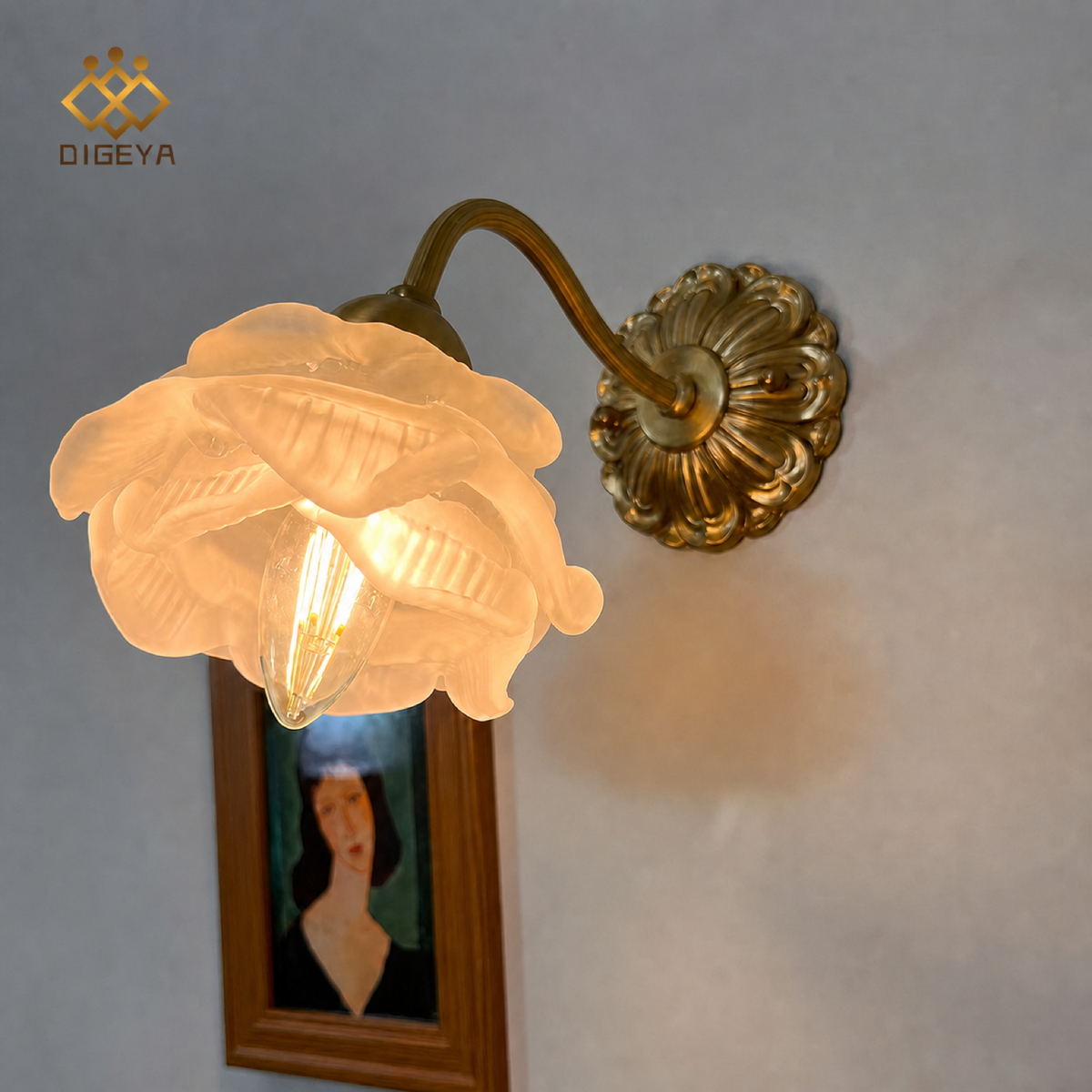 Rose Flower Curved Arm Wall Light