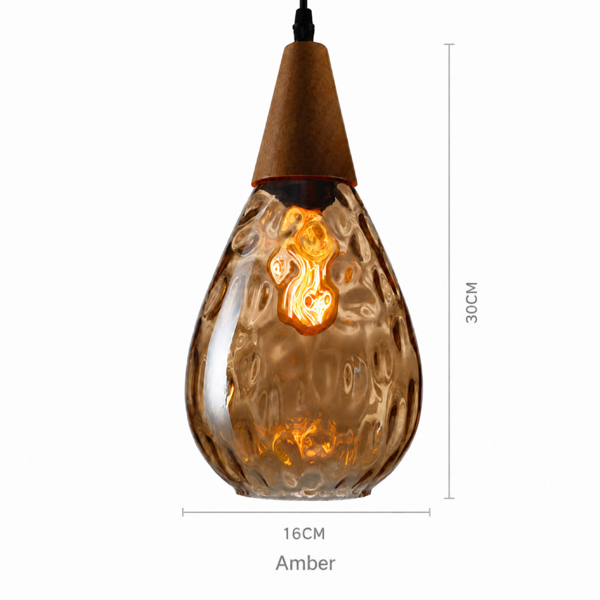 Solid Wood Cap Teardrop Glass Pendant Light