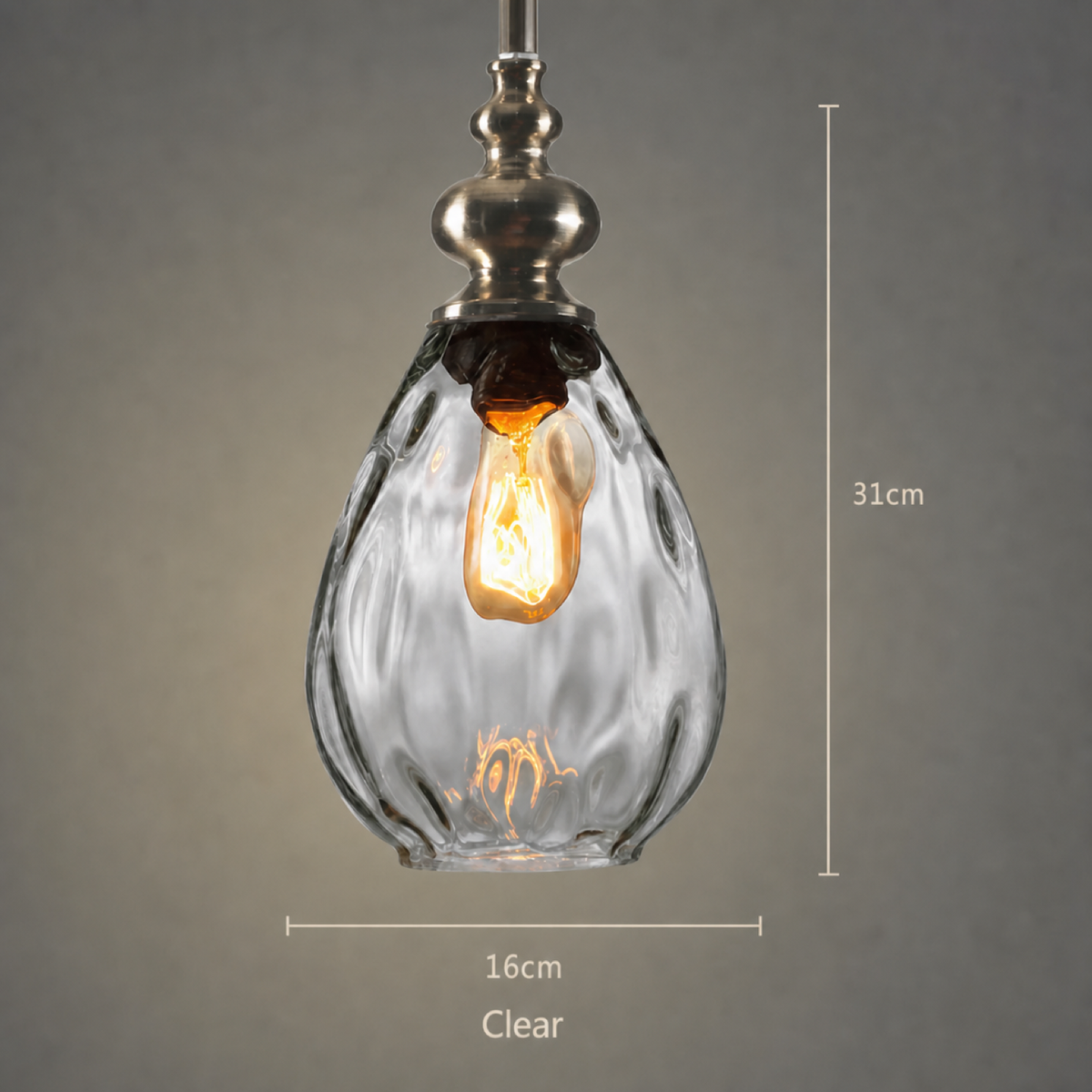 Metal Cap Teardrop Glass Pendant Light