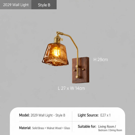 Brass Walnut Glass Wall Light
