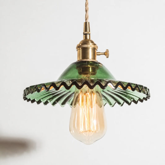 Dark Green Wavy Glass Pendant Light 21cm E27