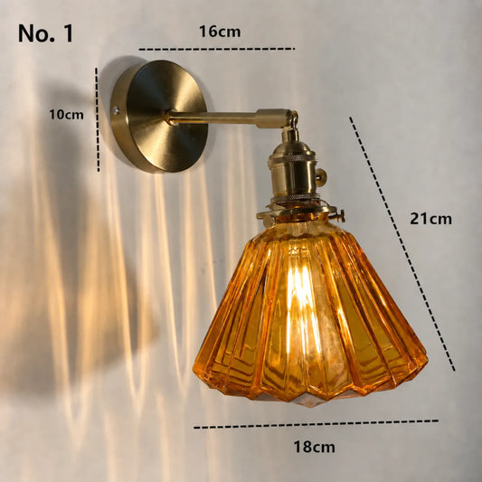 Amber Rippled Flared Glass Brass Wall Light