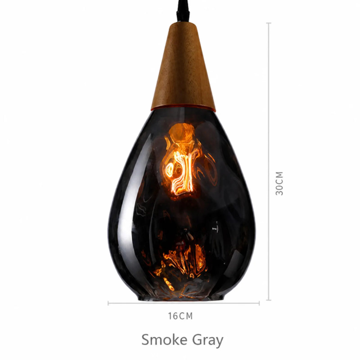 Solid Wood Cap Teardrop Glass Pendant Light