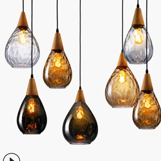 Solid Wood Cap Teardrop Glass Pendant Light