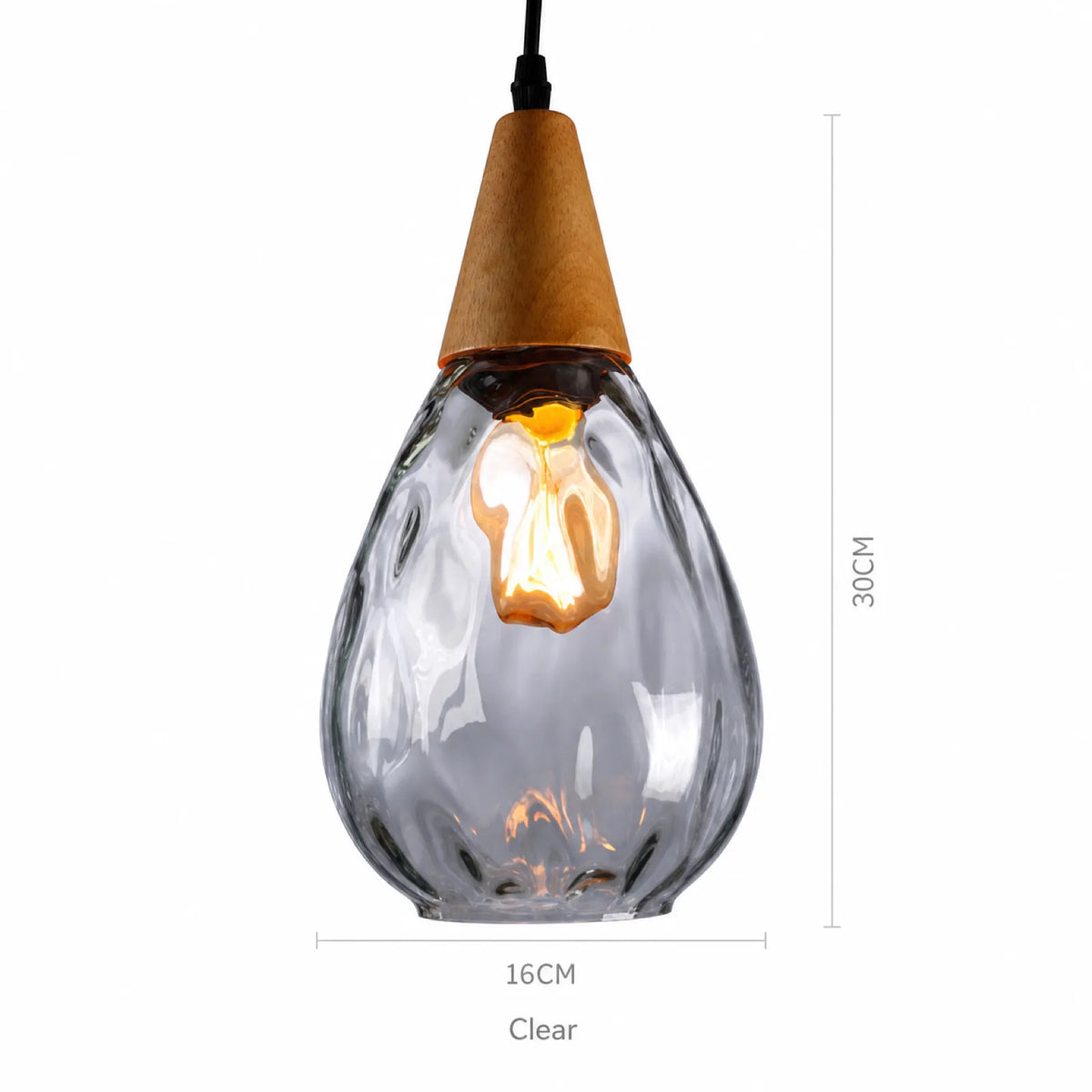 Solid Wood Cap Teardrop Glass Pendant Light