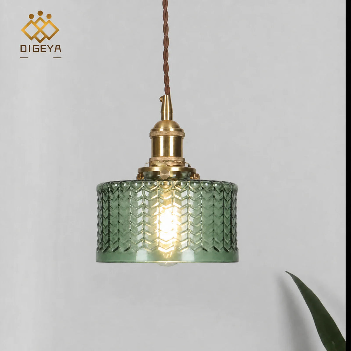 Dark Green Ribbed Glass Pendant Light