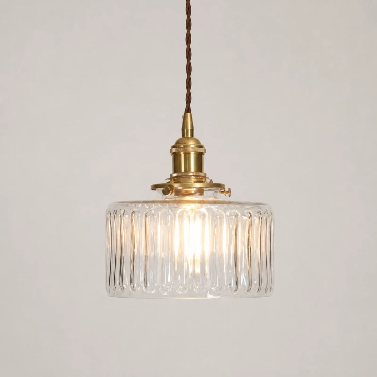 Clear Ribbed Cylinder Glass Pendant Light