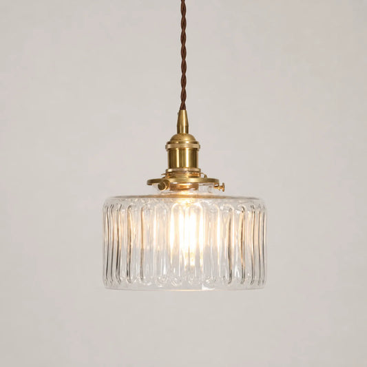 Clear Ribbed Cylinder Glass Pendant Light