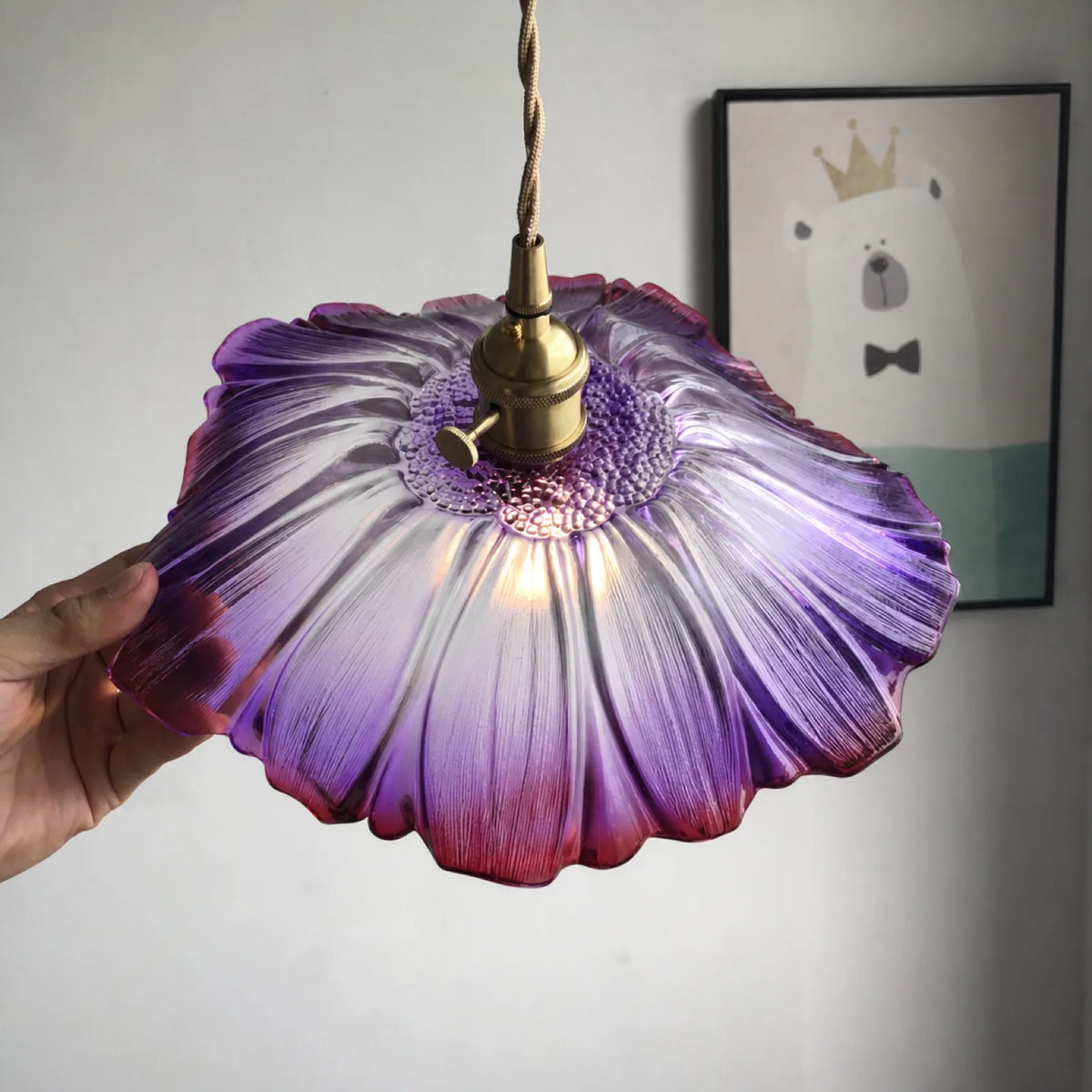Purple Flower Glass Pendant Light