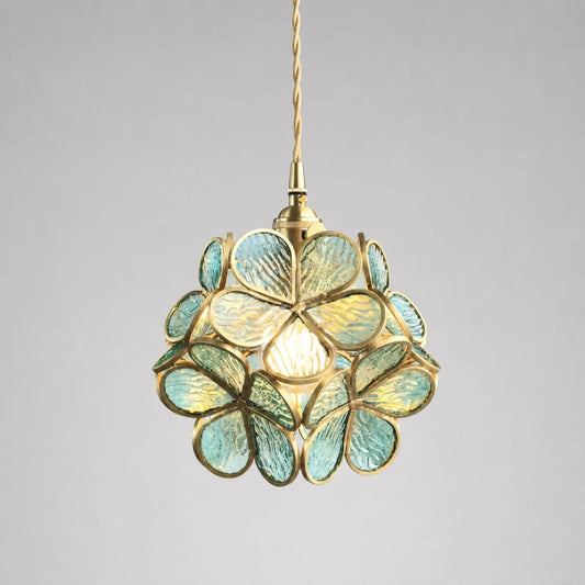 Blue Water-Ripple Glass Petal Pendant Light
