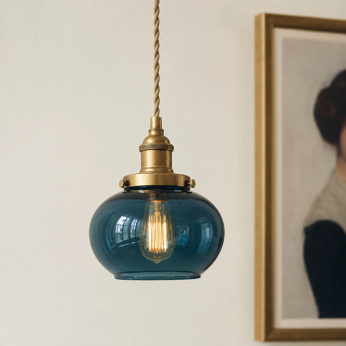 Ink Blue Mini Pumpkin Glass Pendant Light