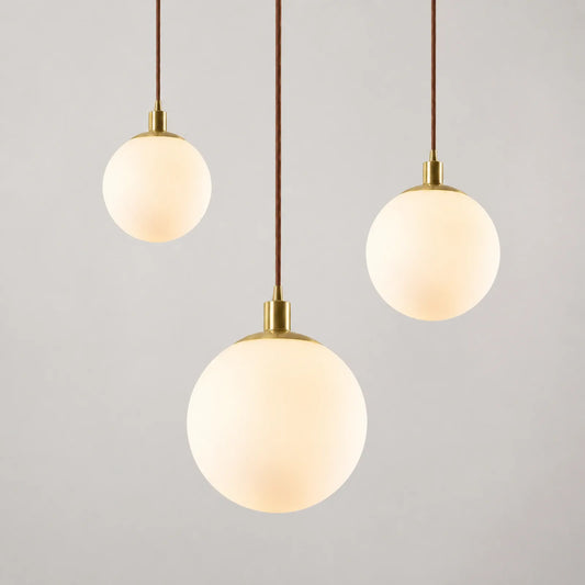 Milky White Glass Globe Brass Pendant Light