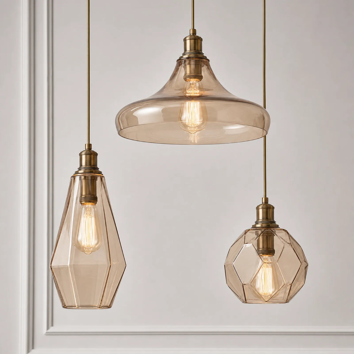 Cognac Glass Brass Pendant Light Series