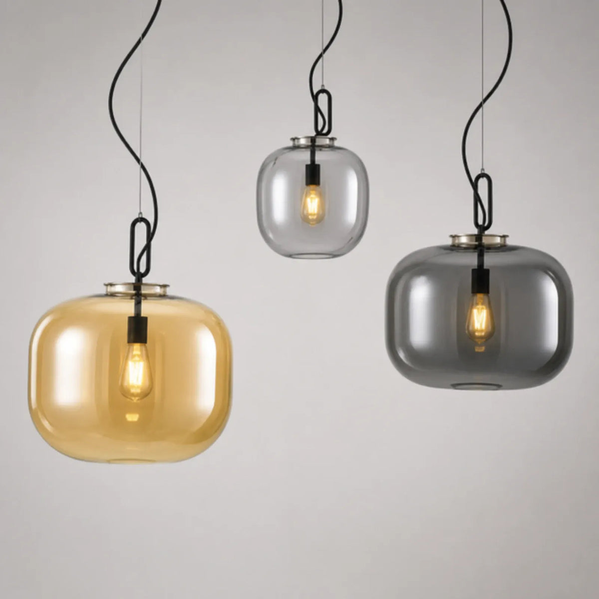 Electroplated Amber and Smoke Gray Glass Pendant Light